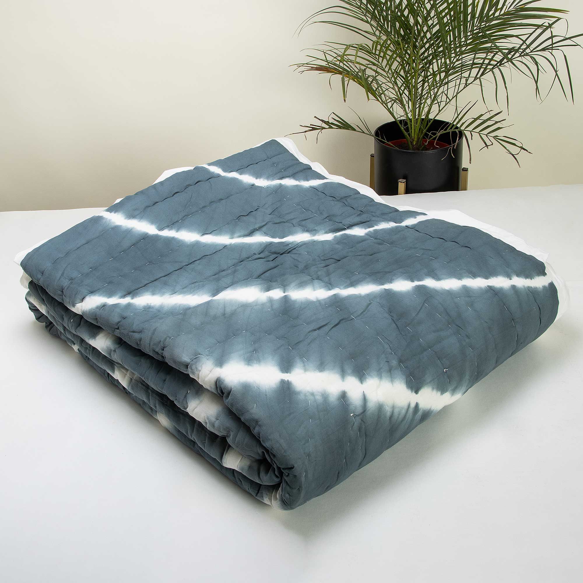 Gray Tie Dye Luxury Soft Cotton Jaipuri Razai Double Bed